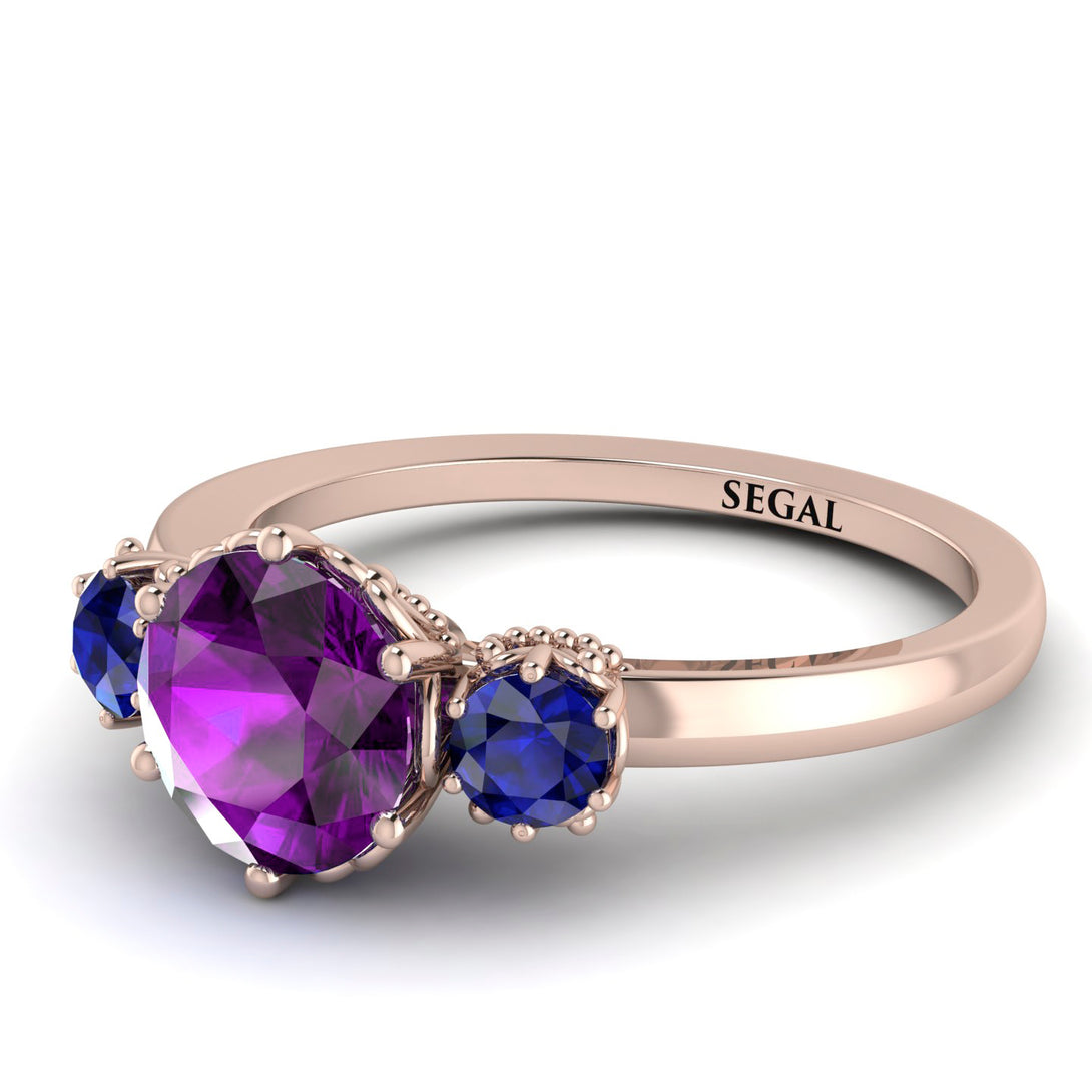 Classic 3 Stone Amethyst Engagement Ring - Sofia No. 314