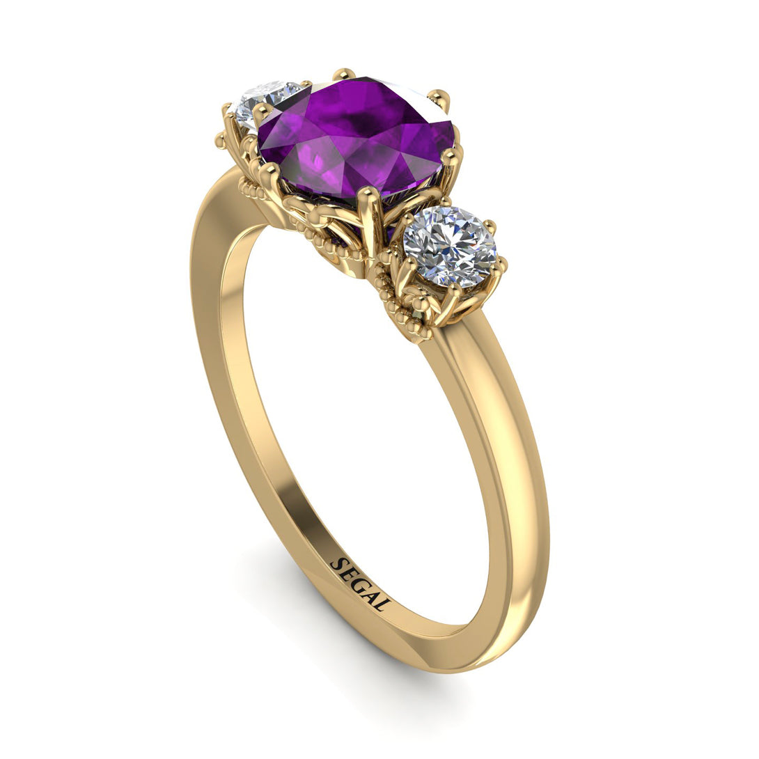Classic 3 Stone Amethyst Engagement Ring - Sofia No. 301