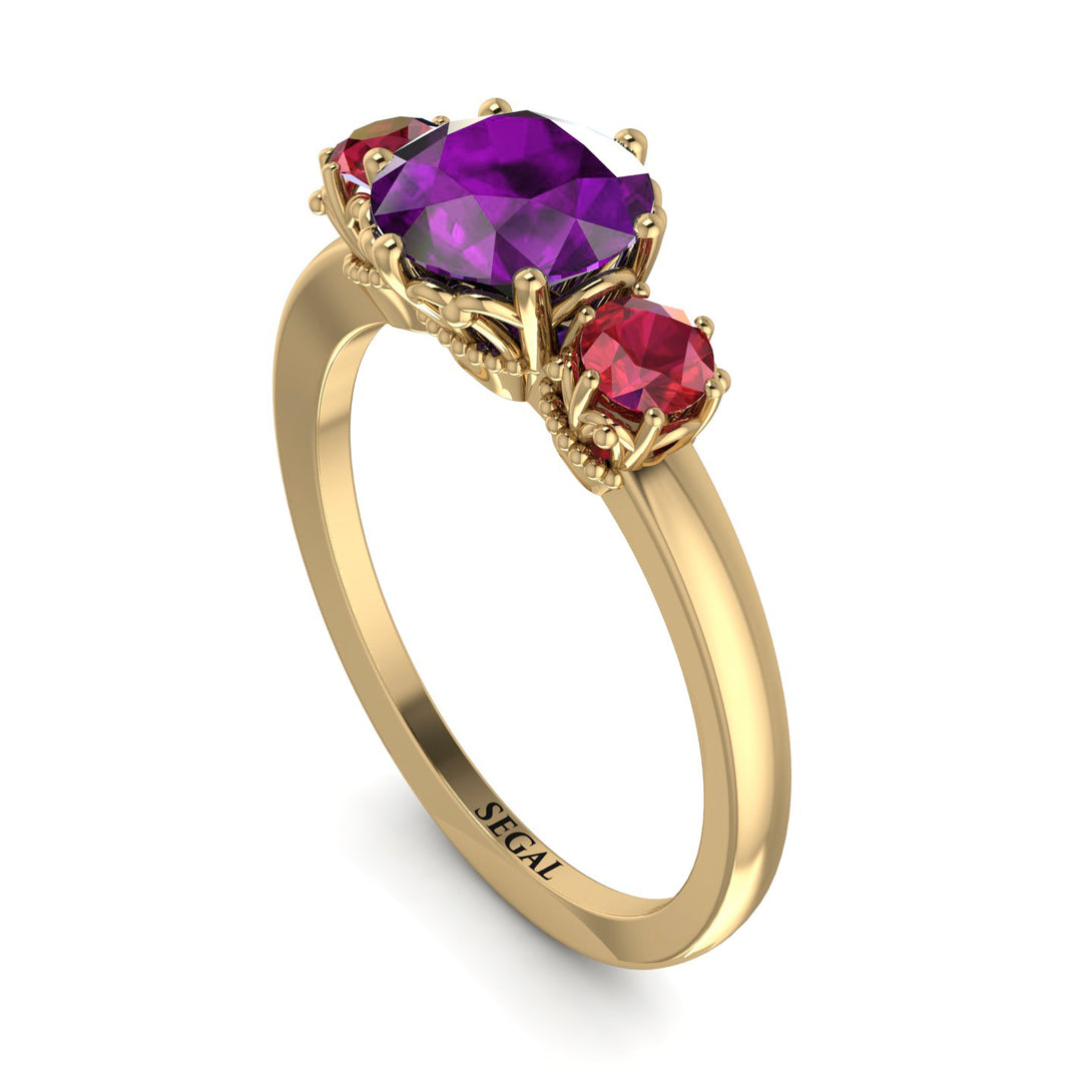 Classic 3 Stone Amethyst Engagement Ring - Sofia No. 310