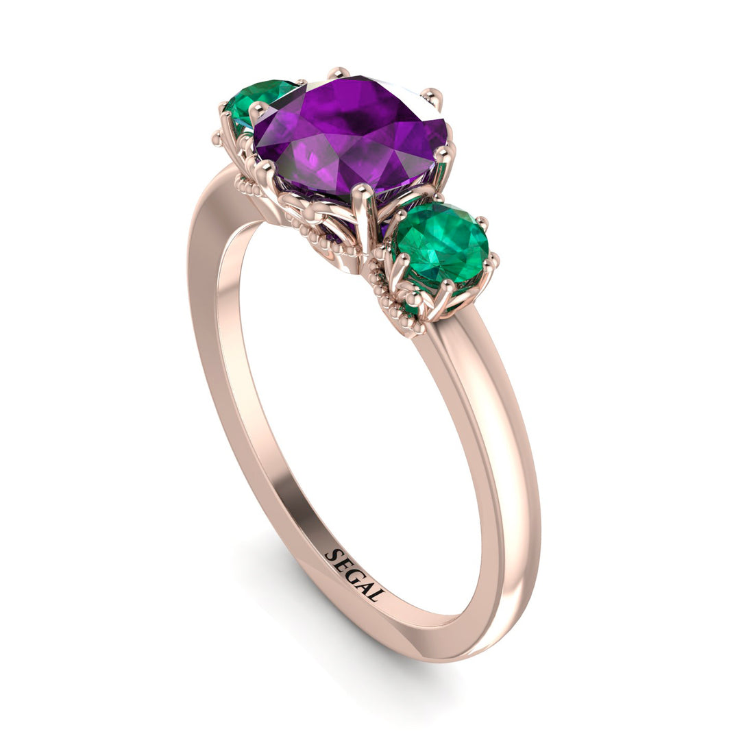 Classic 3 Stone Amethyst Engagement Ring - Sofia No. 305