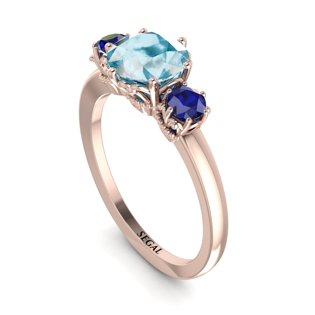 Classic 3 Stone Aquamarine Engagement Ring - Sofia No. 414
