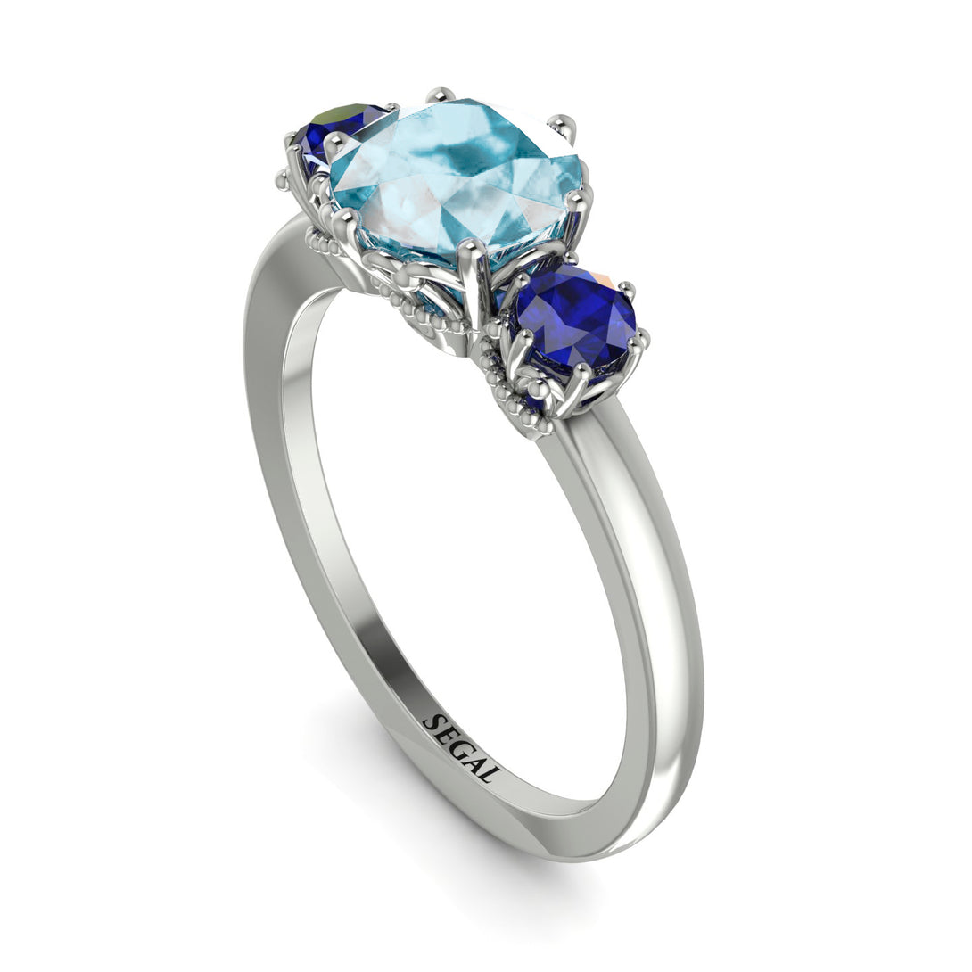 Classic 3 Stone Aquamarine Engagement Ring - Sofia No. 415