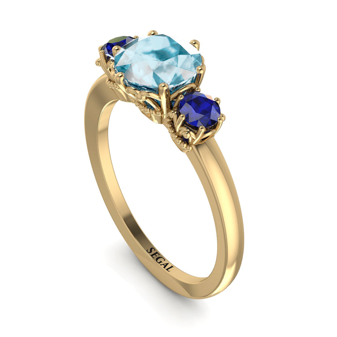 Classic 3 Stone Aquamarine Engagement Ring - Sofia No. 413