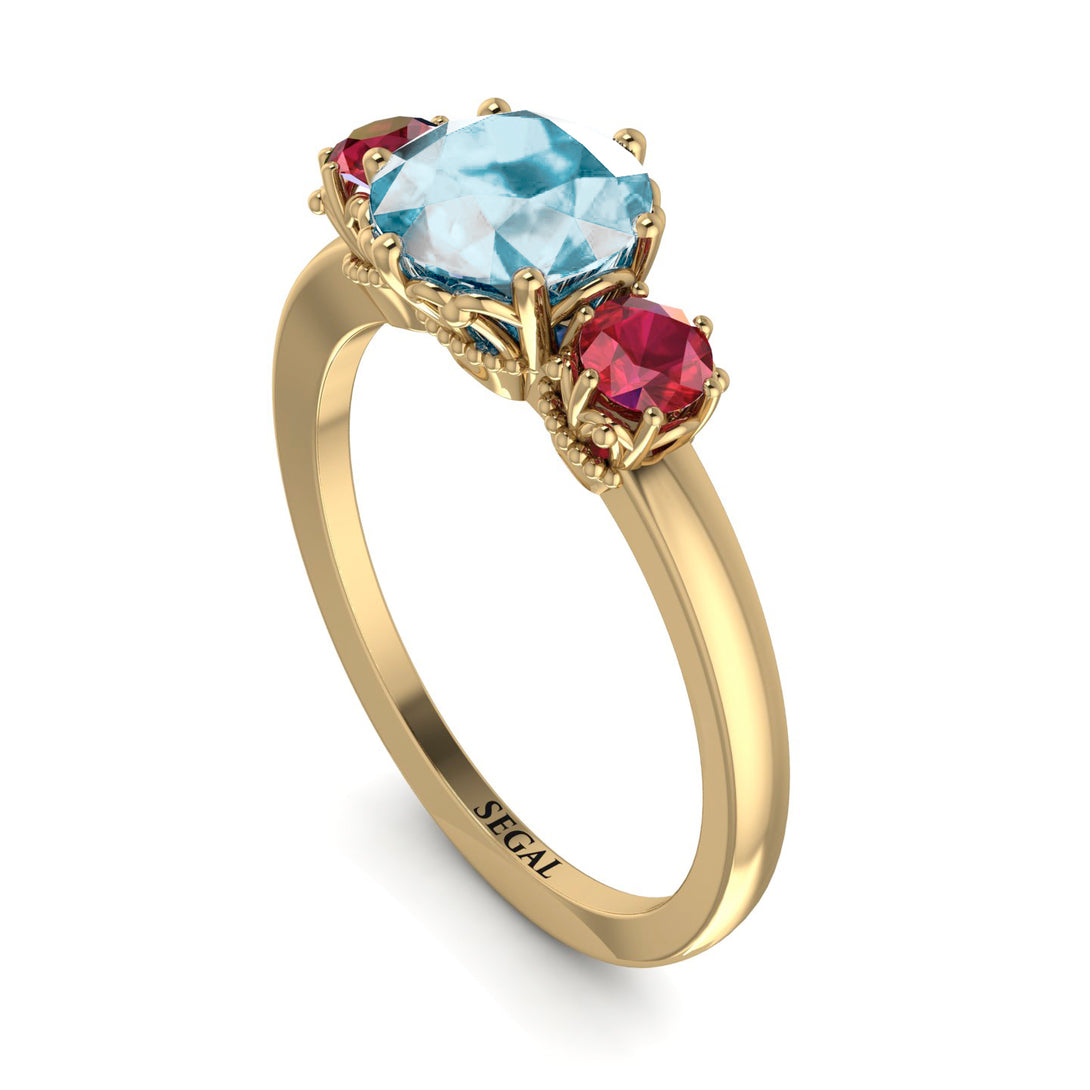 Classic 3 Stone Aquamarine Engagement Ring - Sofia No. 410