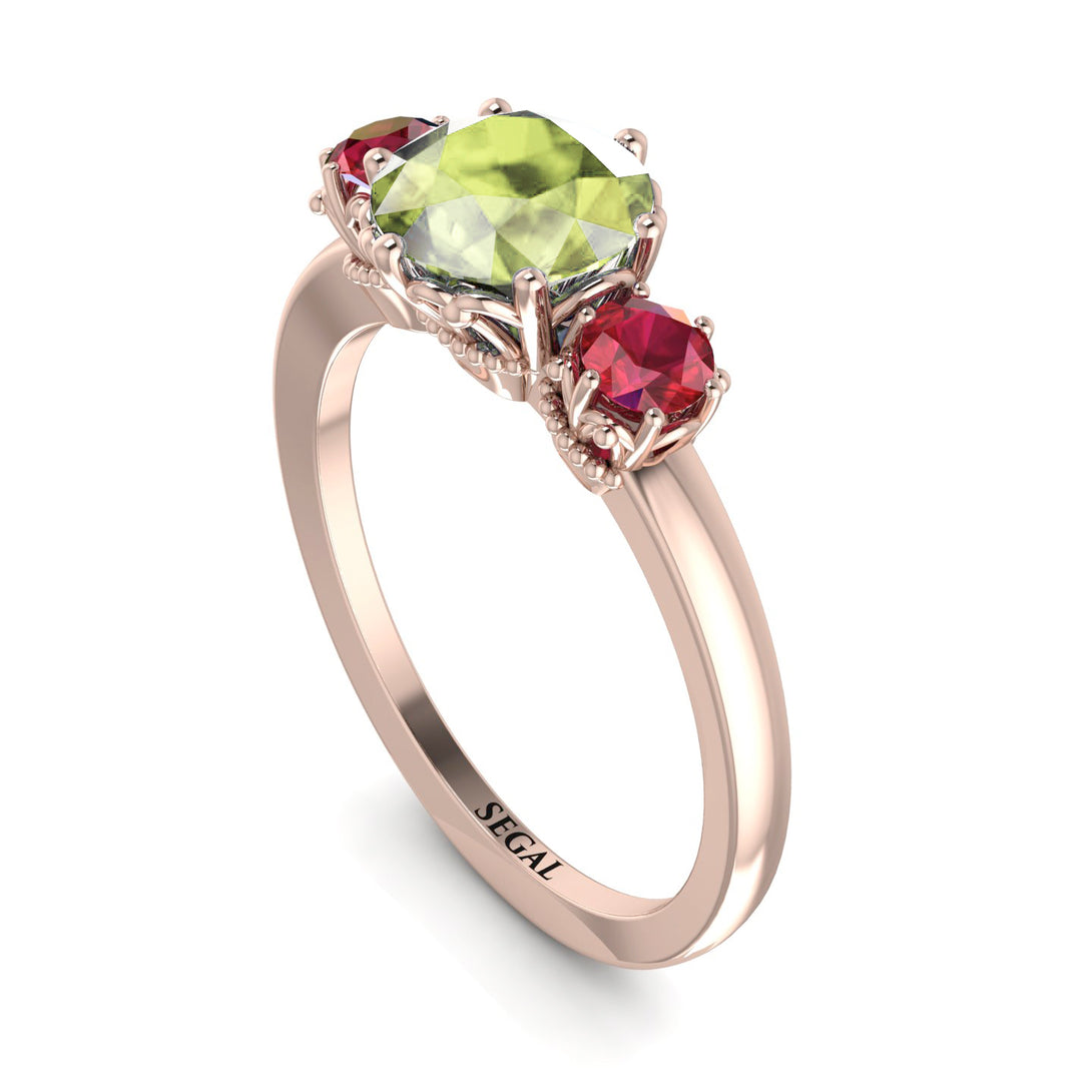 Classic 3 Stone Peridot Engagement Ring - Sofia No. 711