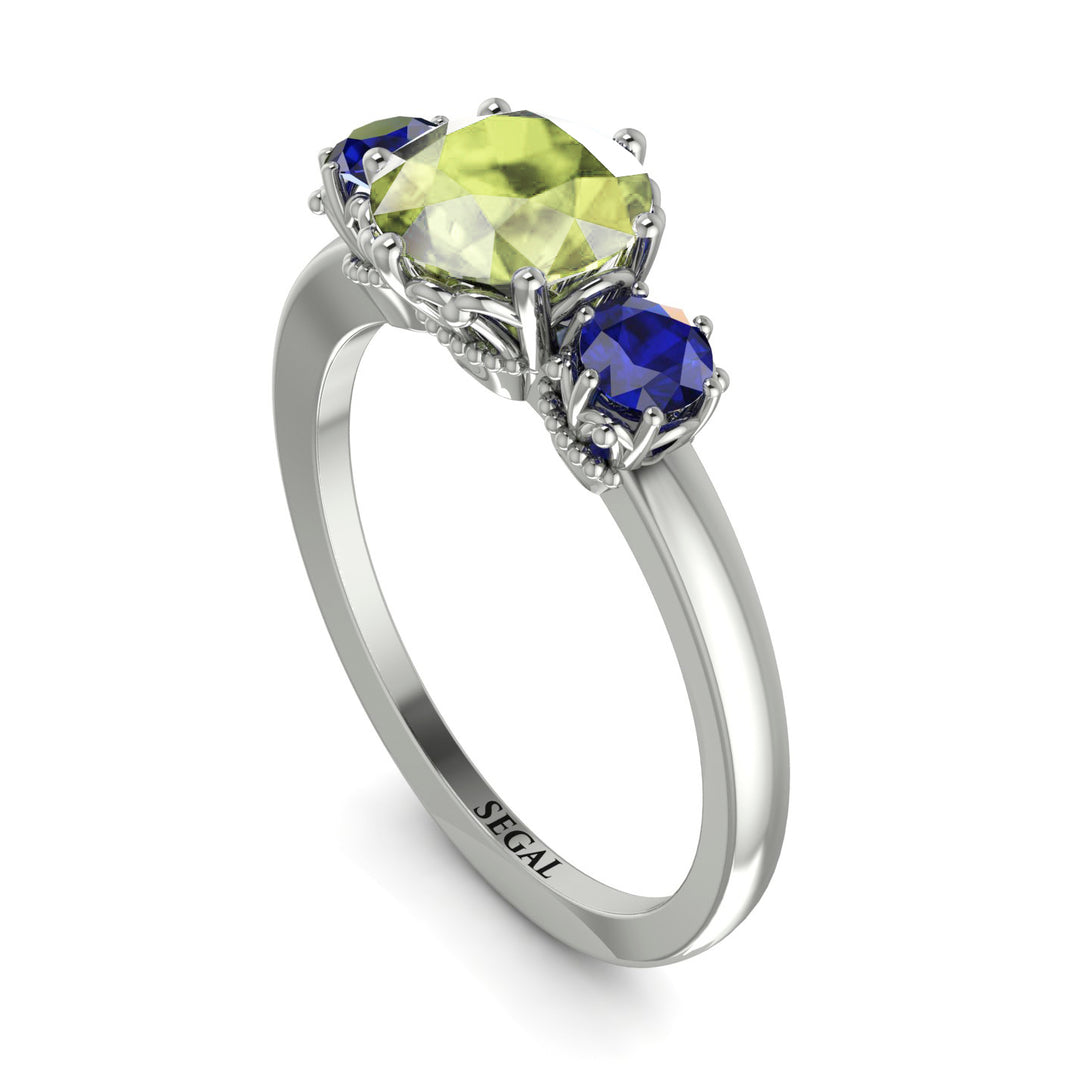 Classic 3 Stone Peridot Engagement Ring - Sofia No. 715