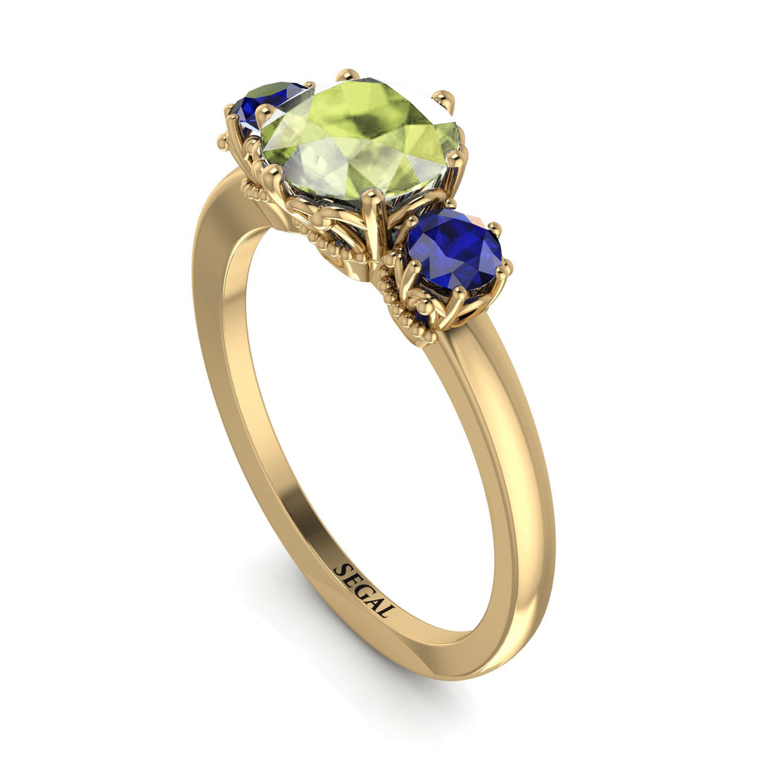 Classic 3 Stone Peridot Engagement Ring - Sofia No. 713