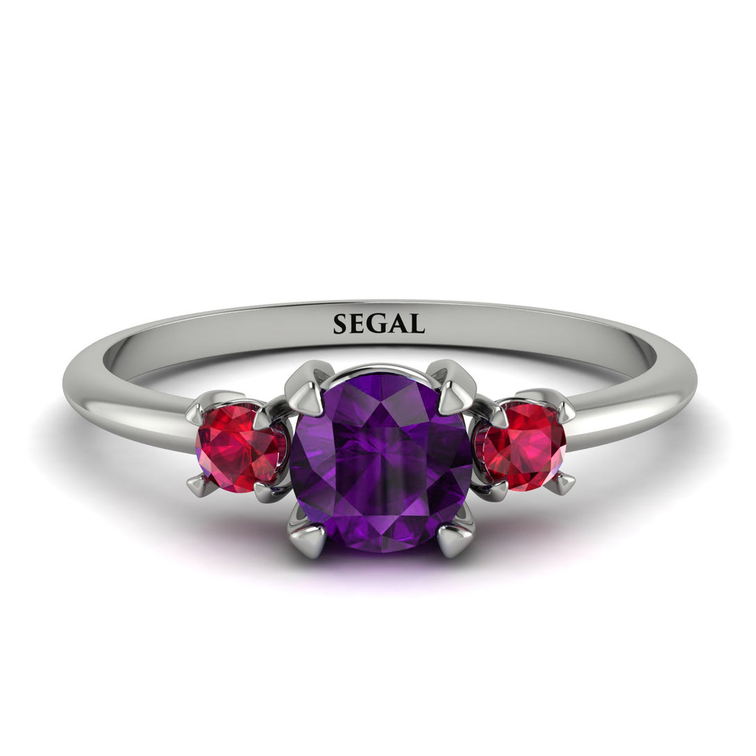 Classic Three Stone Amethyst Engagement Ring - Valentina No. 312
