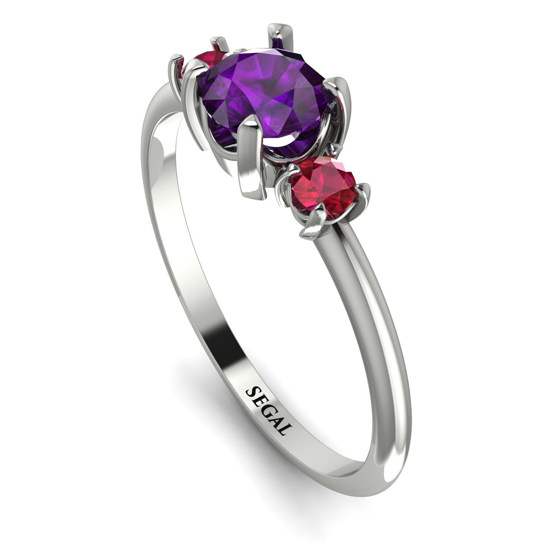 Classic Three Stone Amethyst Engagement Ring - Valentina No. 312