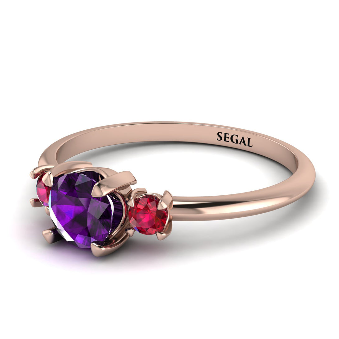 Classic Three Stone Amethyst Engagement Ring - Valentina No. 311