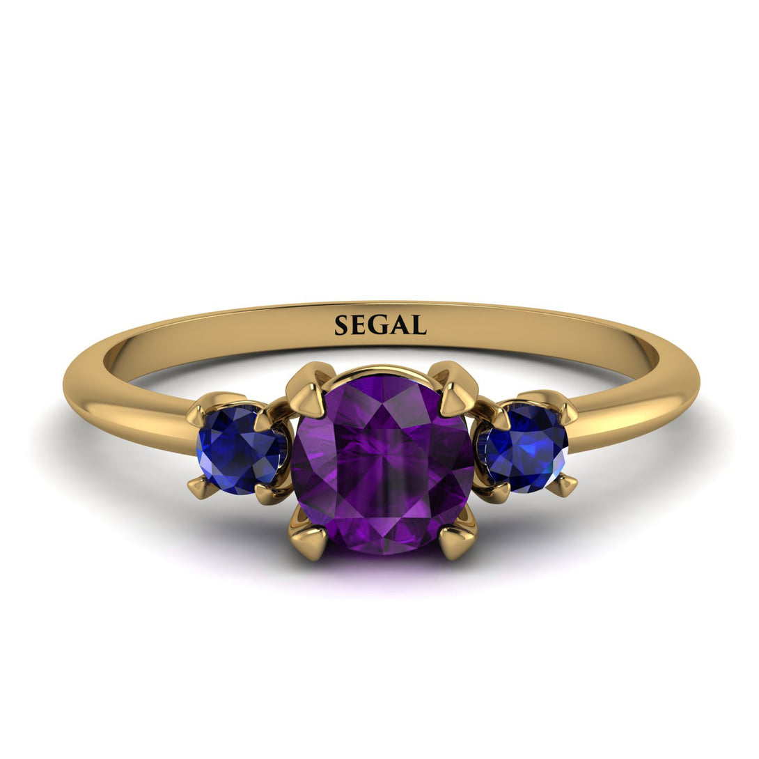 Classic Three Stone Amethyst Engagement Ring - Valentina No. 313
