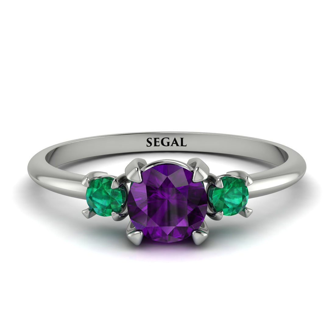Classic Three Stone Amethyst Engagement Ring - Valentina No. 306