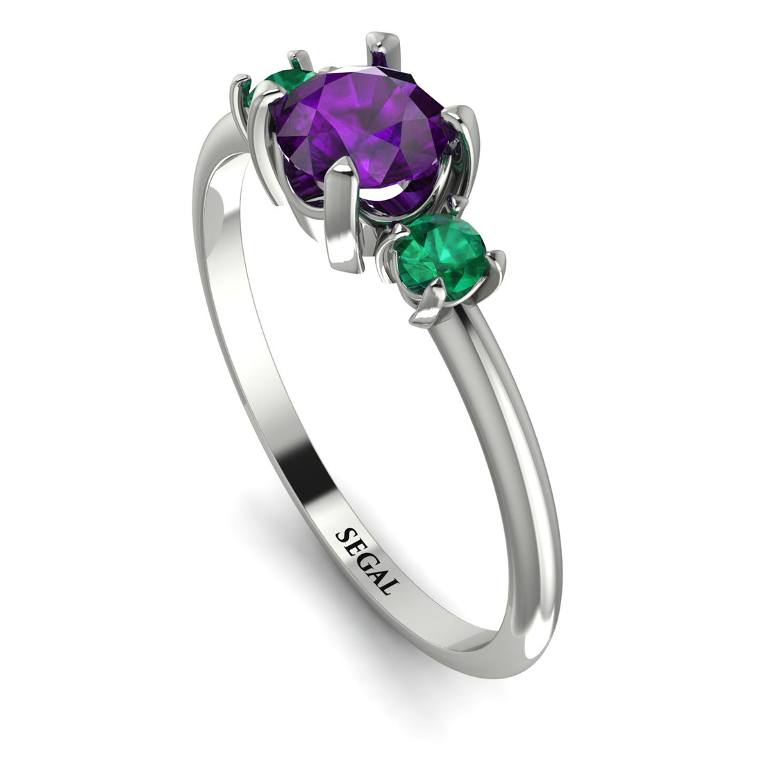 Classic Three Stone Amethyst Engagement Ring - Valentina No. 306