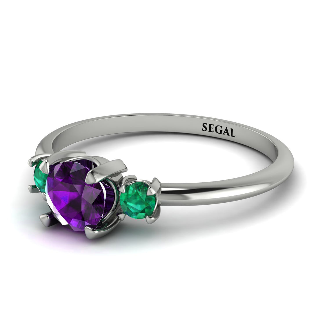 Classic Three Stone Amethyst Engagement Ring - Valentina No. 306