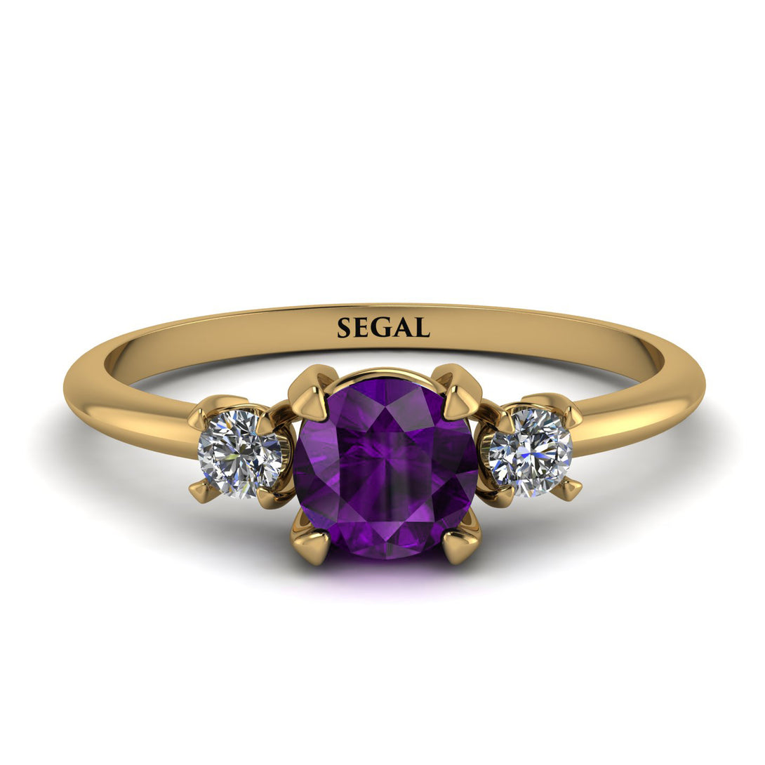 Classic Three Stone Amethyst Engagement Ring - Valentina No. 301