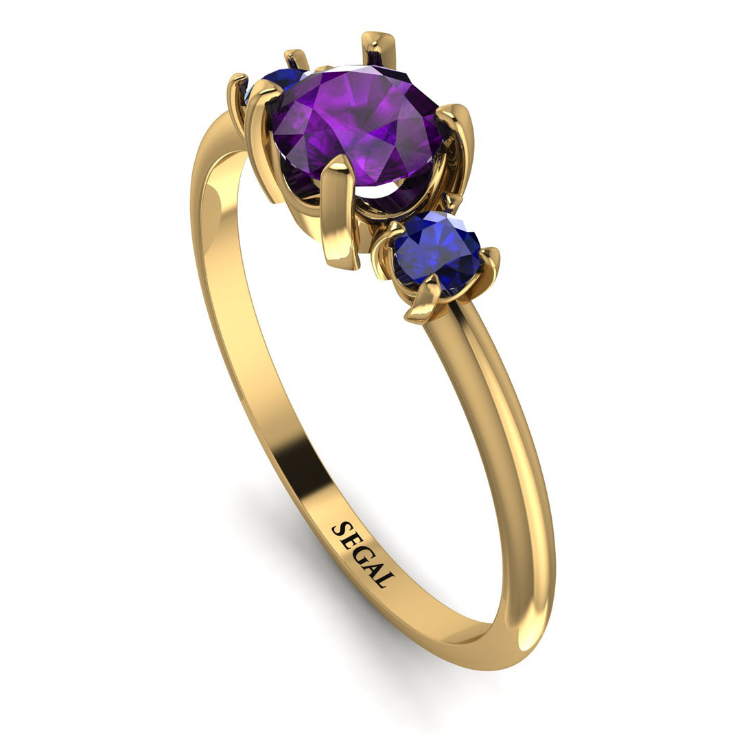 Classic Three Stone Amethyst Engagement Ring - Valentina No. 313