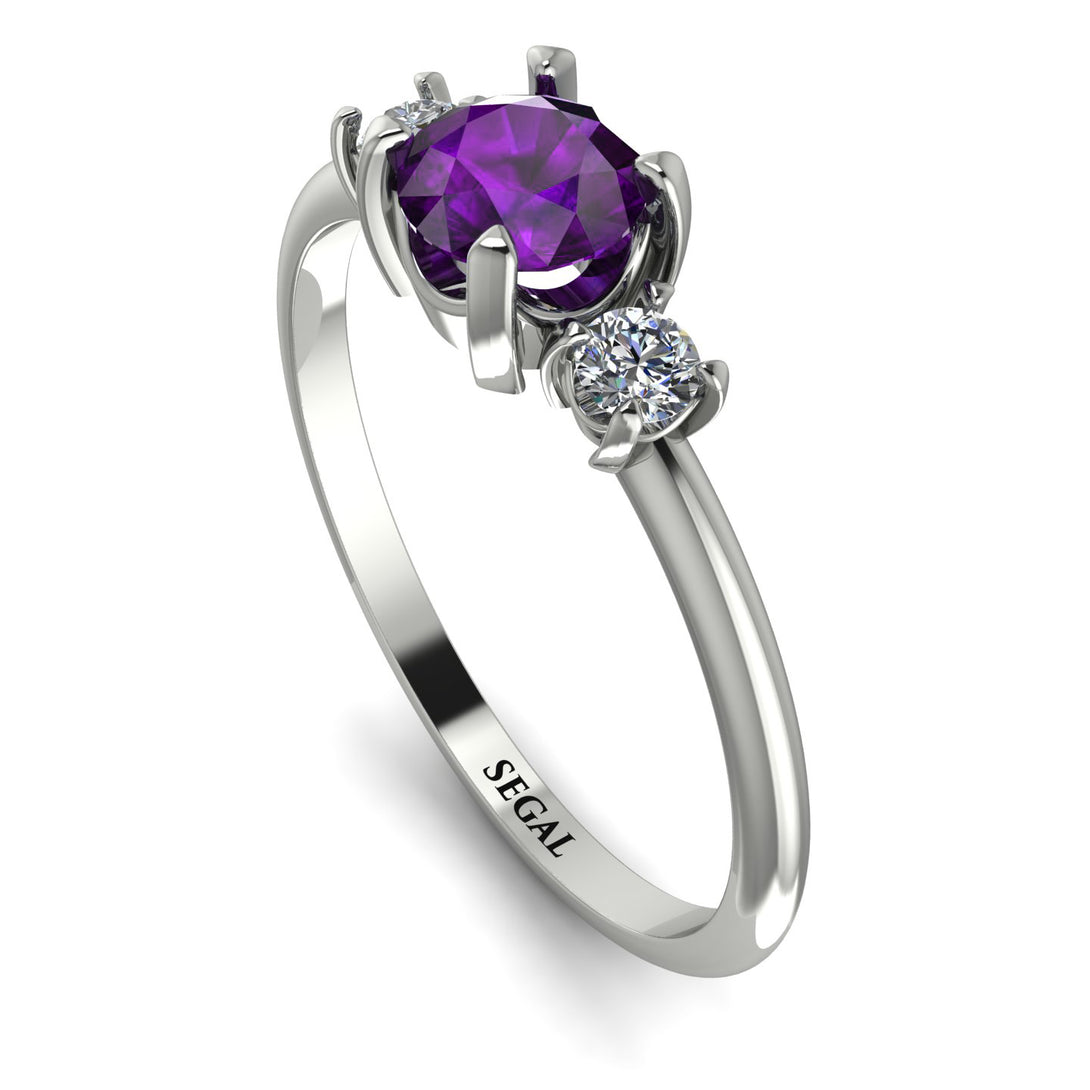 Classic Three Stone Amethyst Engagement Ring - Valentina No. 303