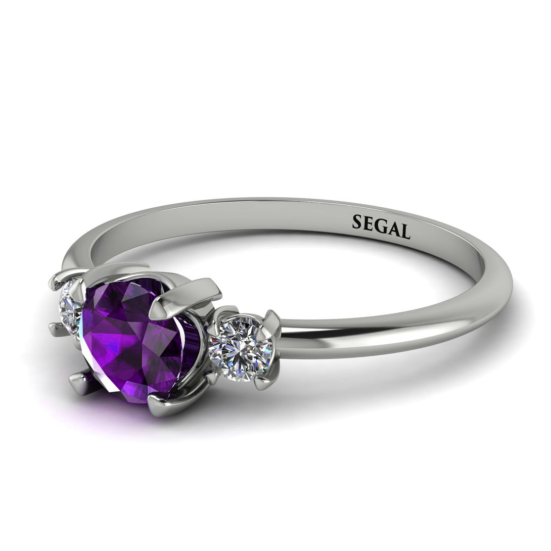 Classic Three Stone Amethyst Engagement Ring - Valentina No. 303