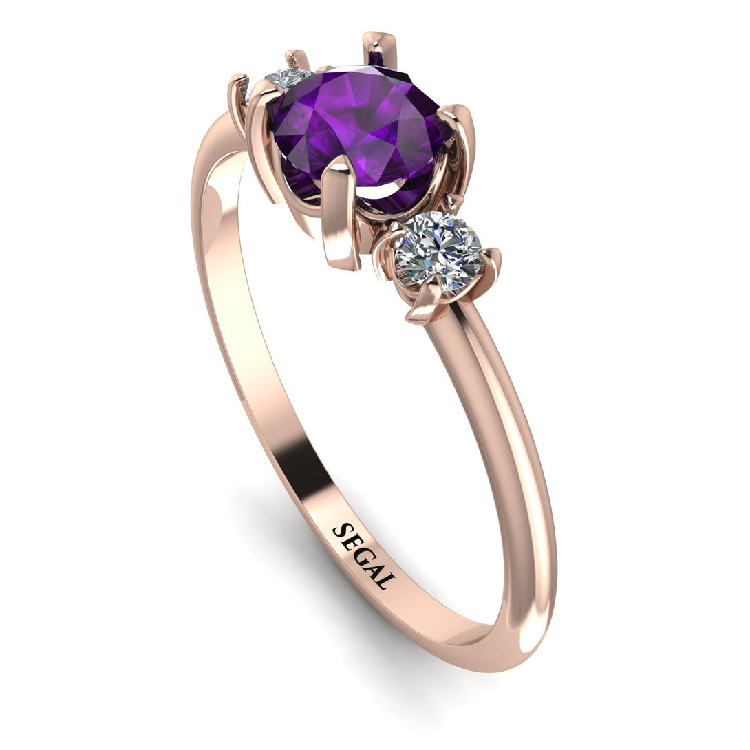 Classic Three Stone Amethyst Engagement Ring - Valentina No. 302