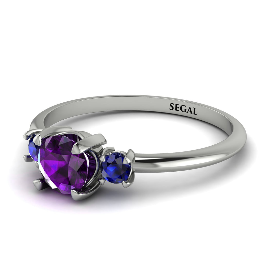 Classic Three Stone Amethyst Engagement Ring - Valentina No. 315