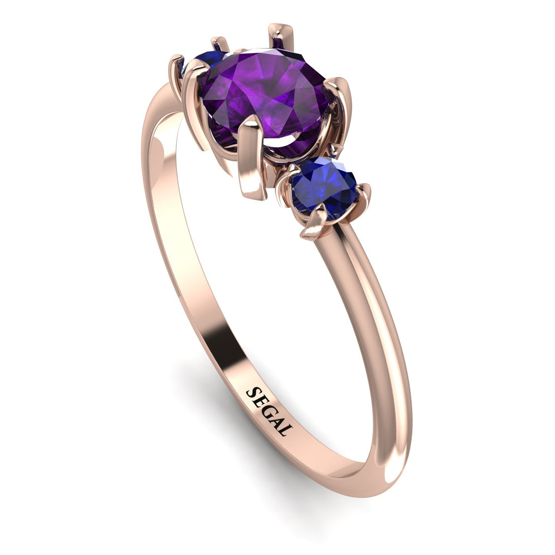 Classic Three Stone Amethyst Engagement Ring - Valentina No. 314