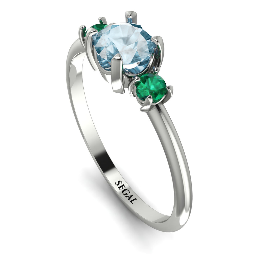 Classic Three Stone Aquamarine Engagement Ring - Valentina No. 406
