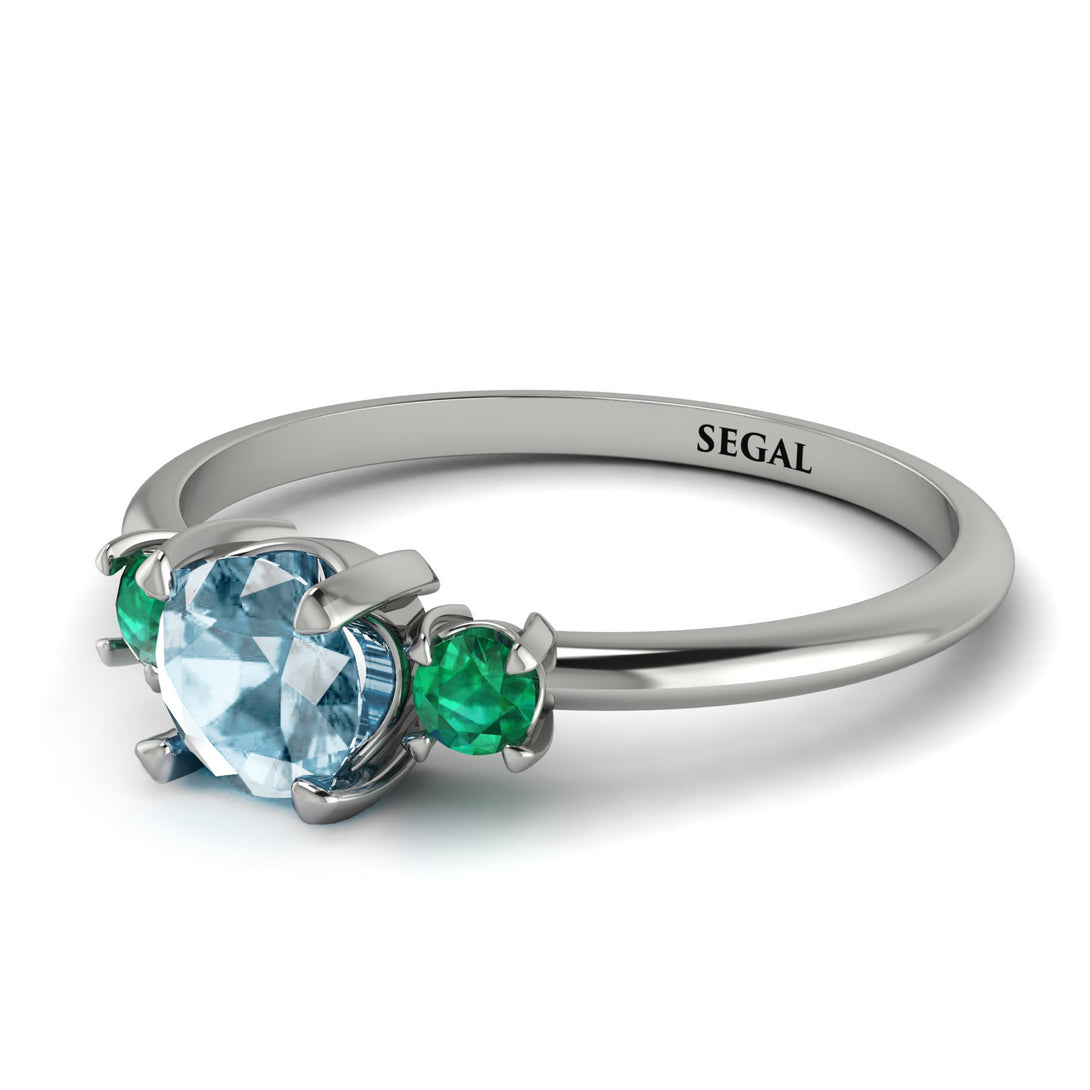 Classic Three Stone Aquamarine Engagement Ring - Valentina No. 406
