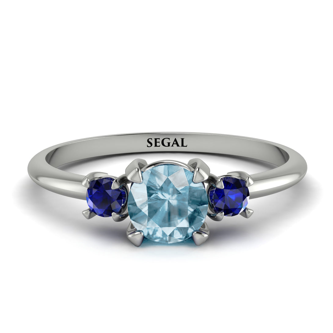 Classic Three Stone Aquamarine Engagement Ring - Valentina No. 415