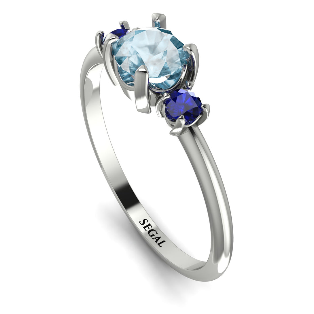 Classic Three Stone Aquamarine Engagement Ring - Valentina No. 415
