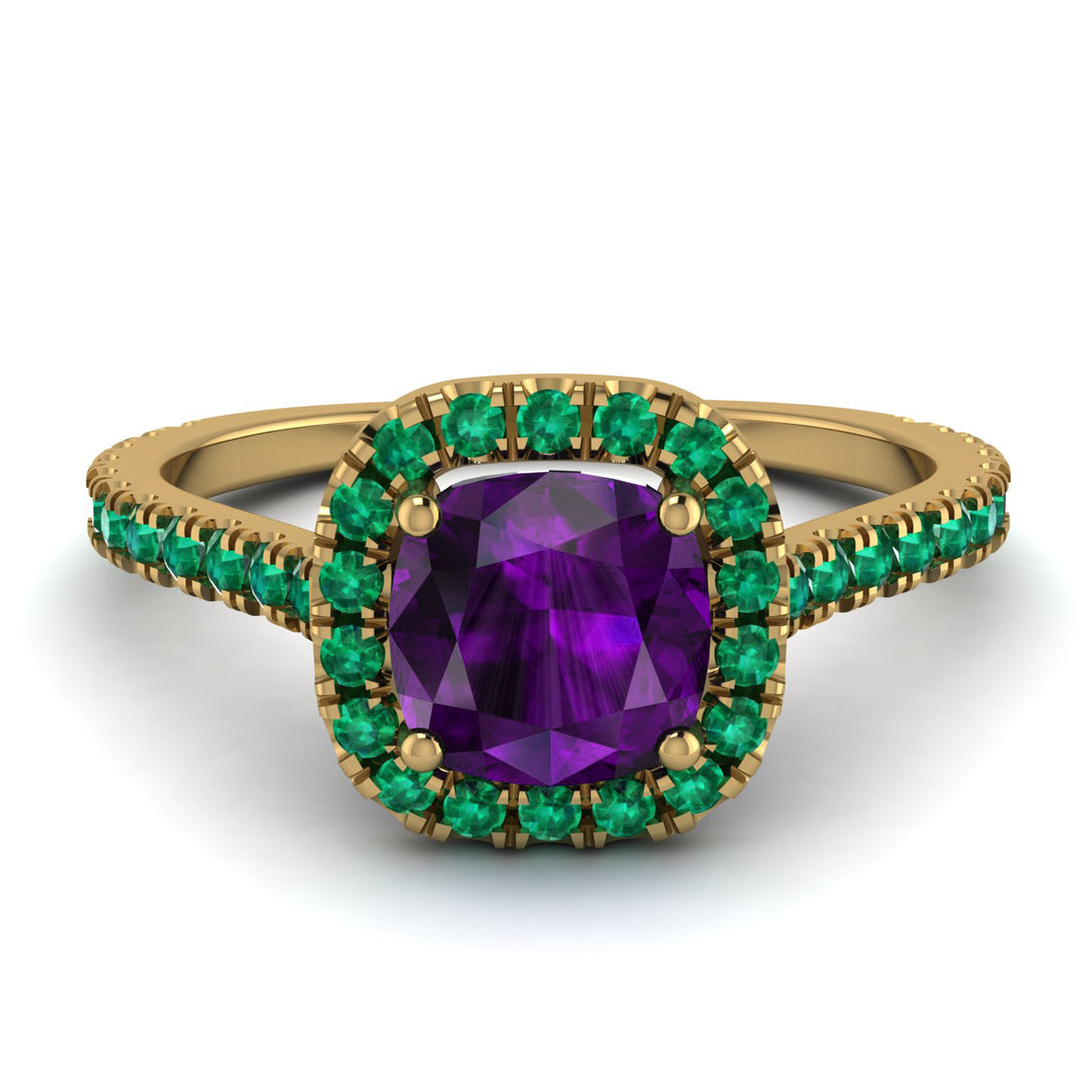 Cushion Amethyst Halo Engagement Ring - Jade No. 304