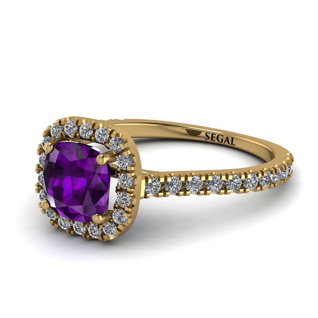 Cushion Amethyst Halo Engagement Ring - Jade No. 301