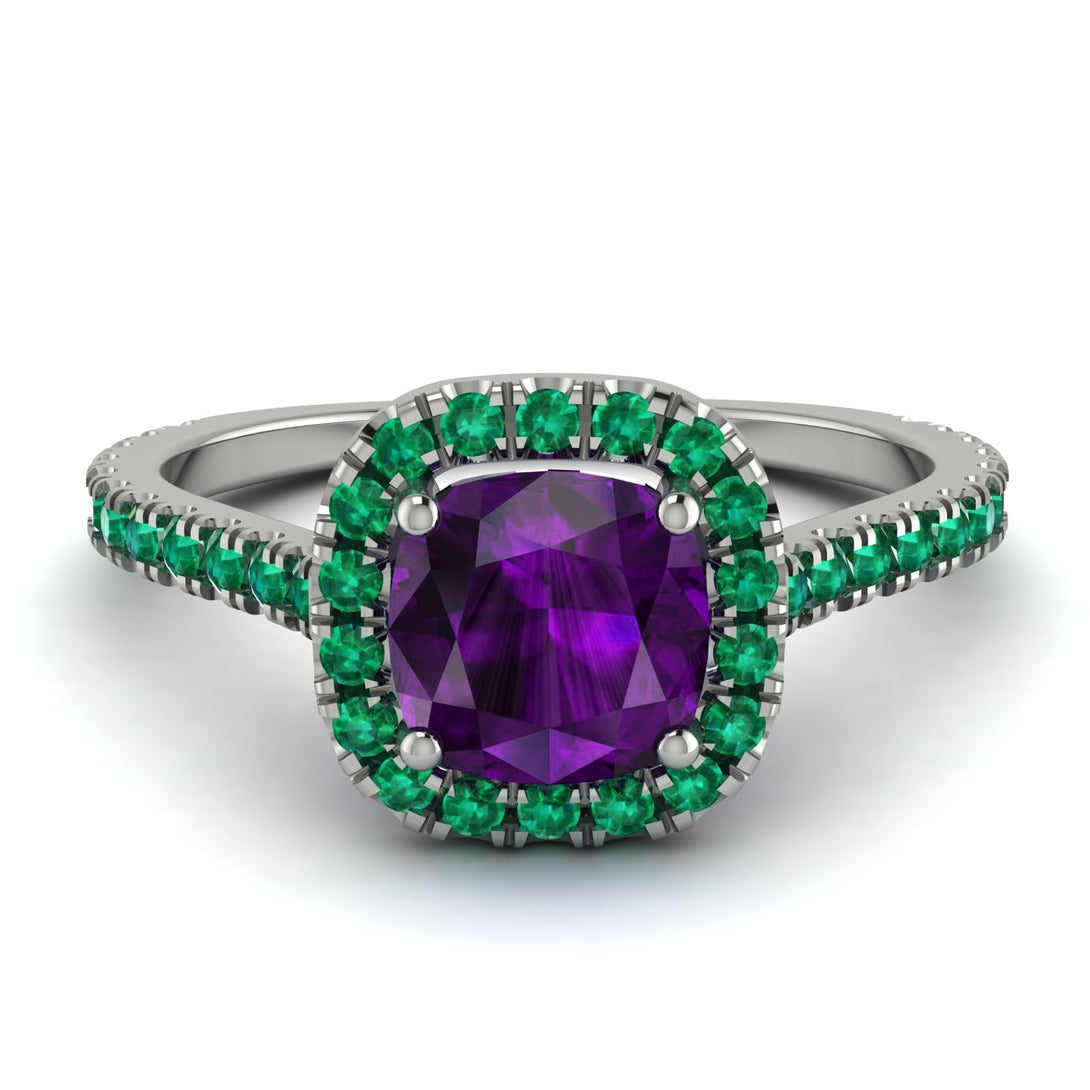 Cushion Amethyst Halo Engagement Ring - Jade No. 306