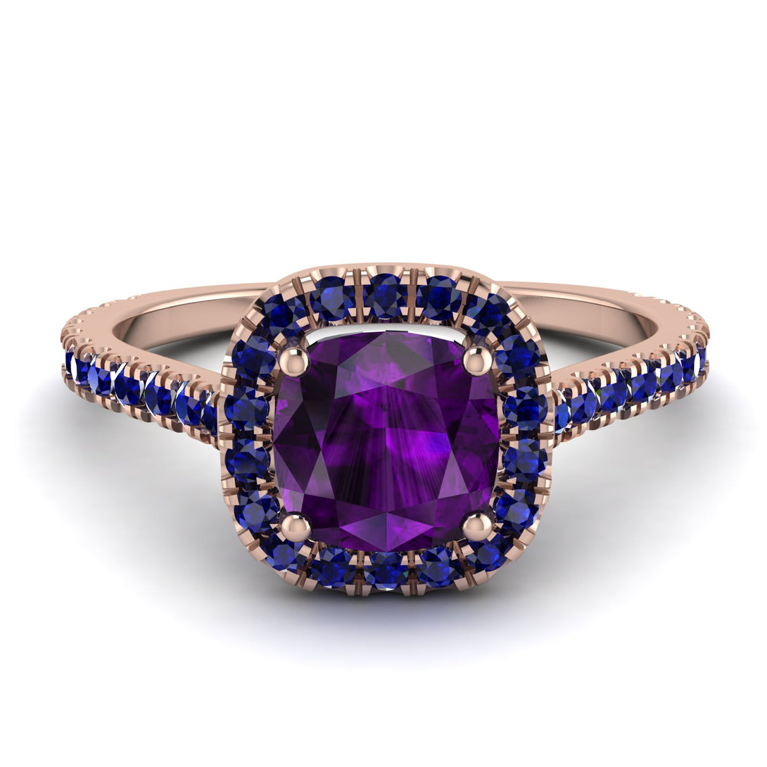 Cushion Amethyst Halo Engagement Ring - Jade No. 314