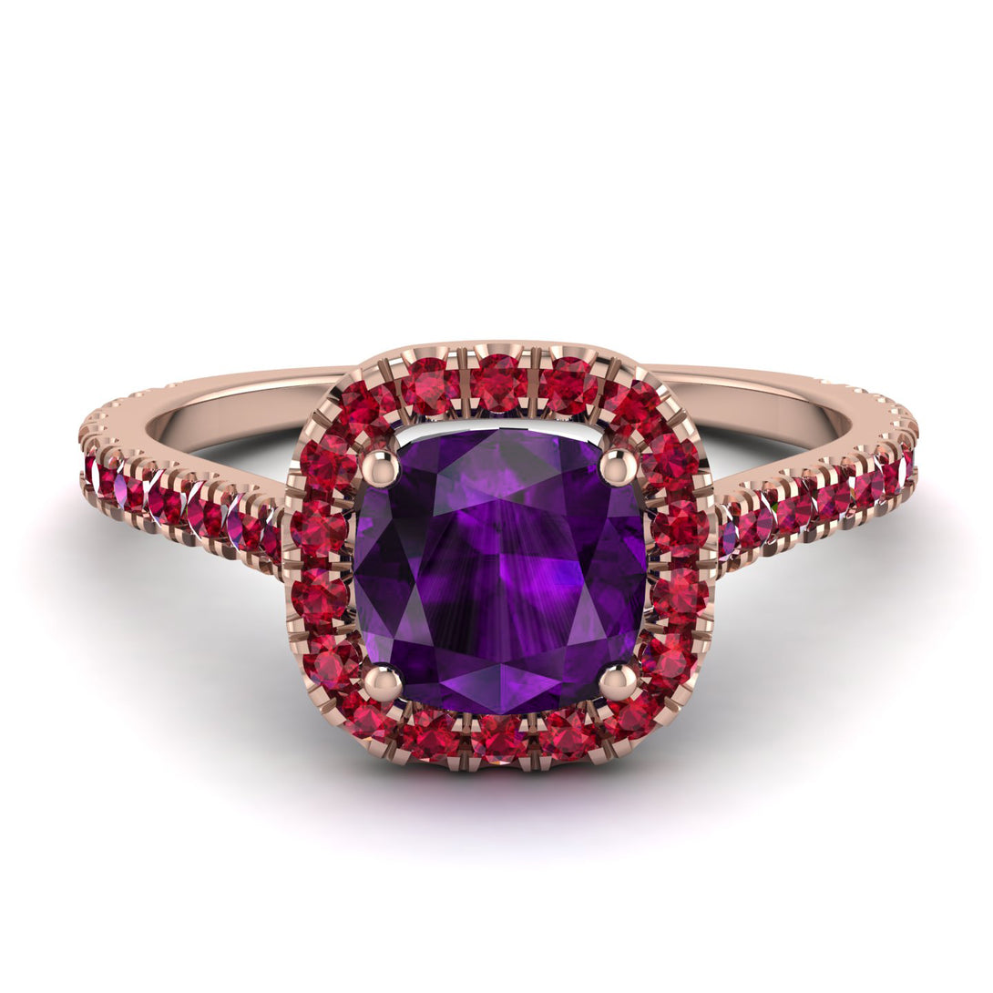Cushion Amethyst Halo Engagement Ring - Jade No. 311