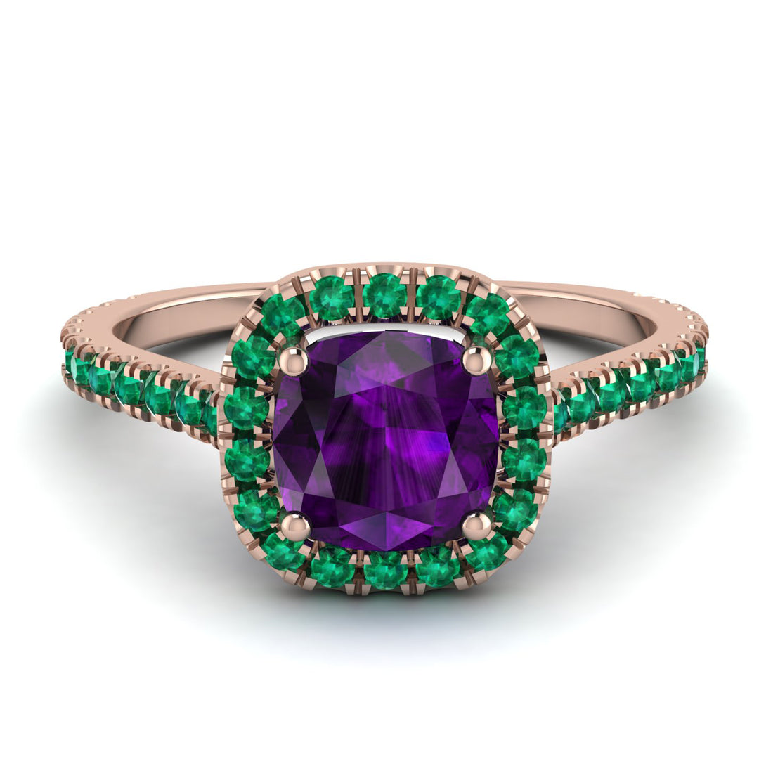 Cushion Amethyst Halo Engagement Ring - Jade No. 305
