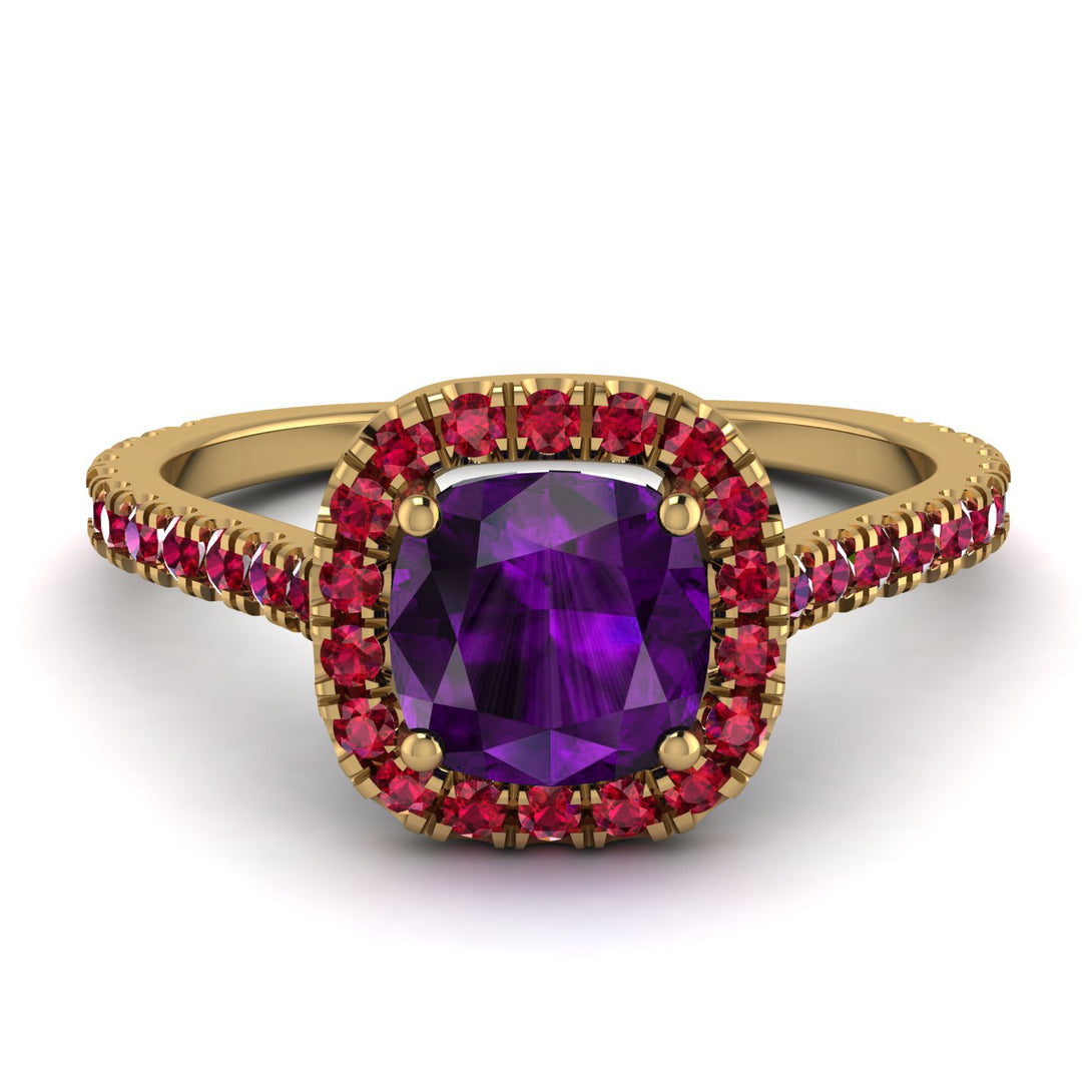 Cushion Amethyst Halo Engagement Ring - Jade No. 310
