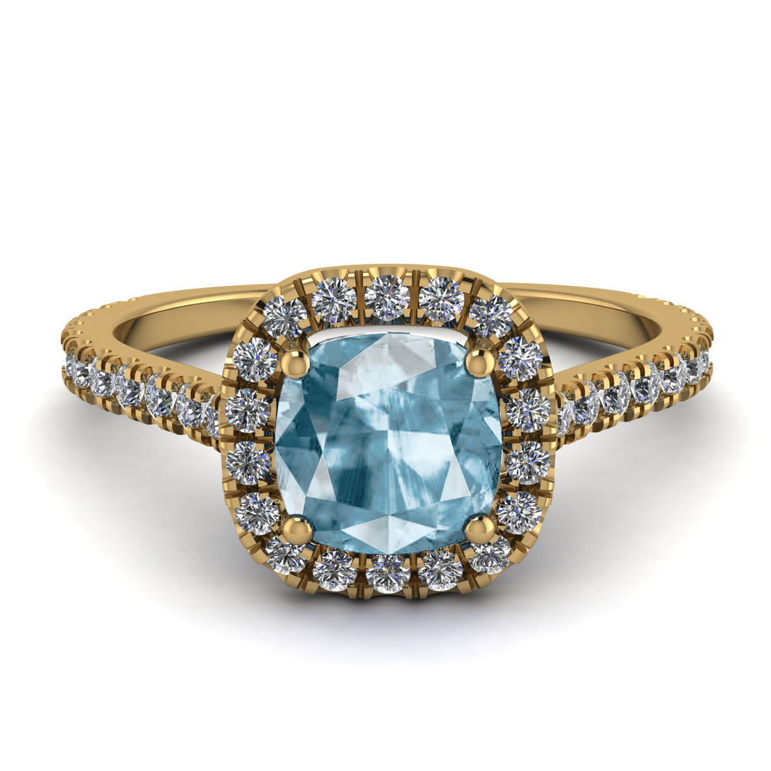 Cushion Aquamarine Halo Engagement Ring - Jade No. 401