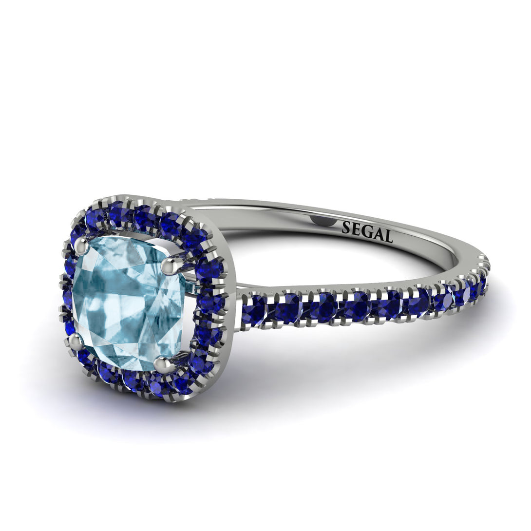 Cushion Aquamarine Halo Engagement Ring - Jade No. 415