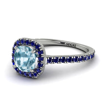 Cushion Aquamarine Halo Engagement Ring - Jade No. 415 image 1