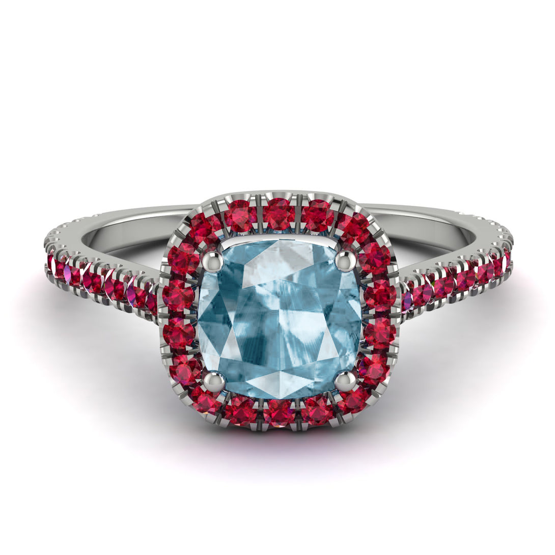 Cushion Aquamarine Halo Engagement Ring - Jade No. 412
