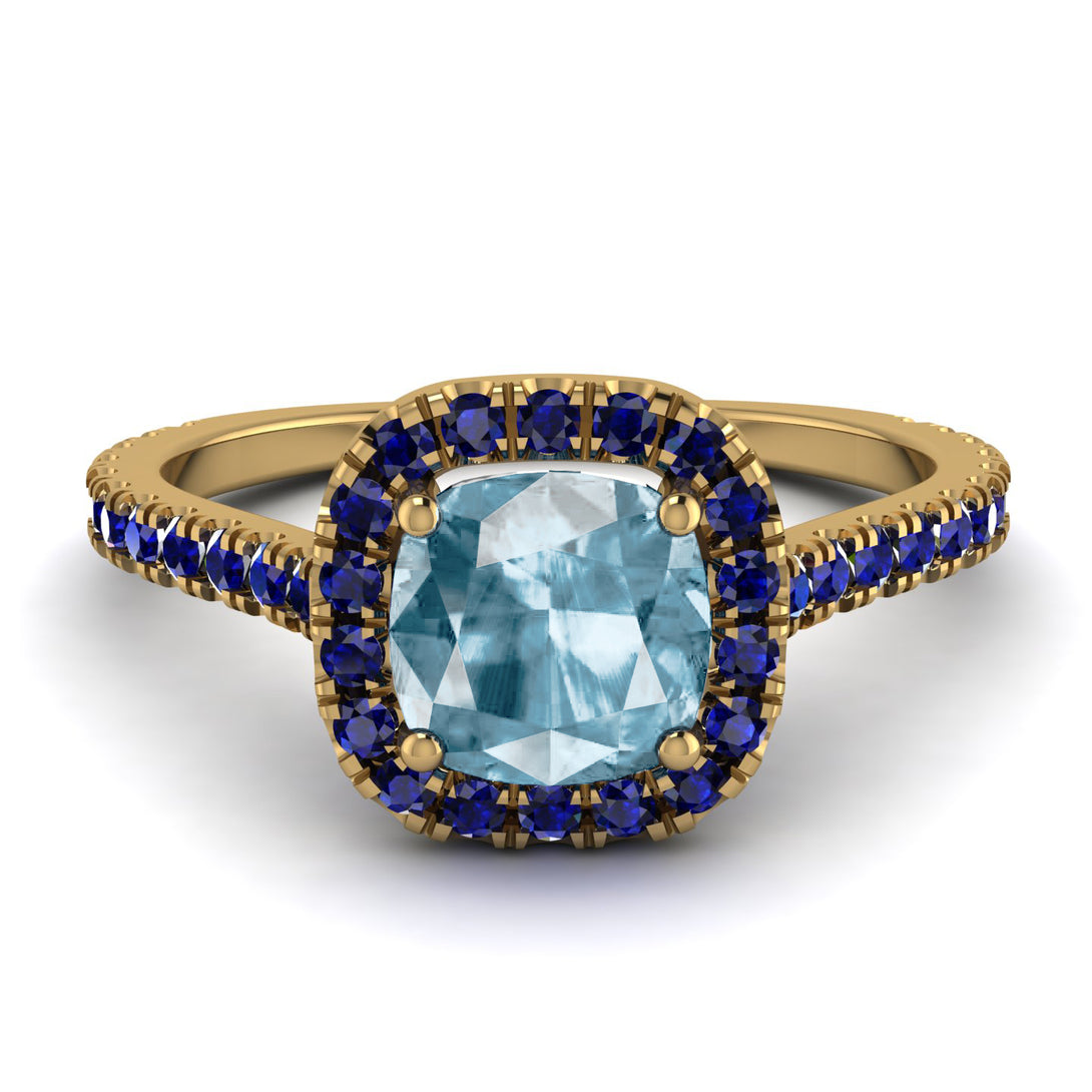 Cushion Aquamarine Halo Engagement Ring - Jade No. 413