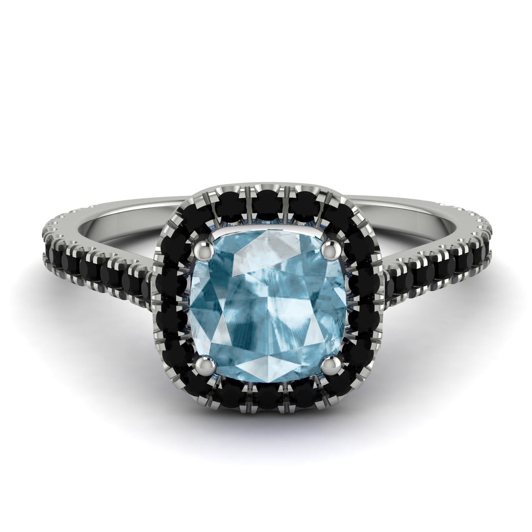 Cushion Aquamarine Halo Engagement Ring - Jade No. 409