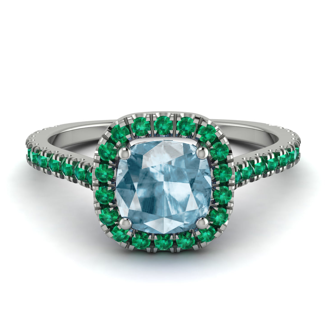 Cushion Aquamarine Halo Engagement Ring - Jade No. 406