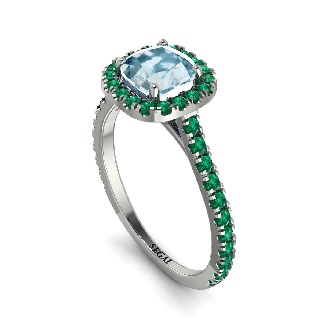 Cushion Aquamarine Halo Engagement Ring - Jade No. 406