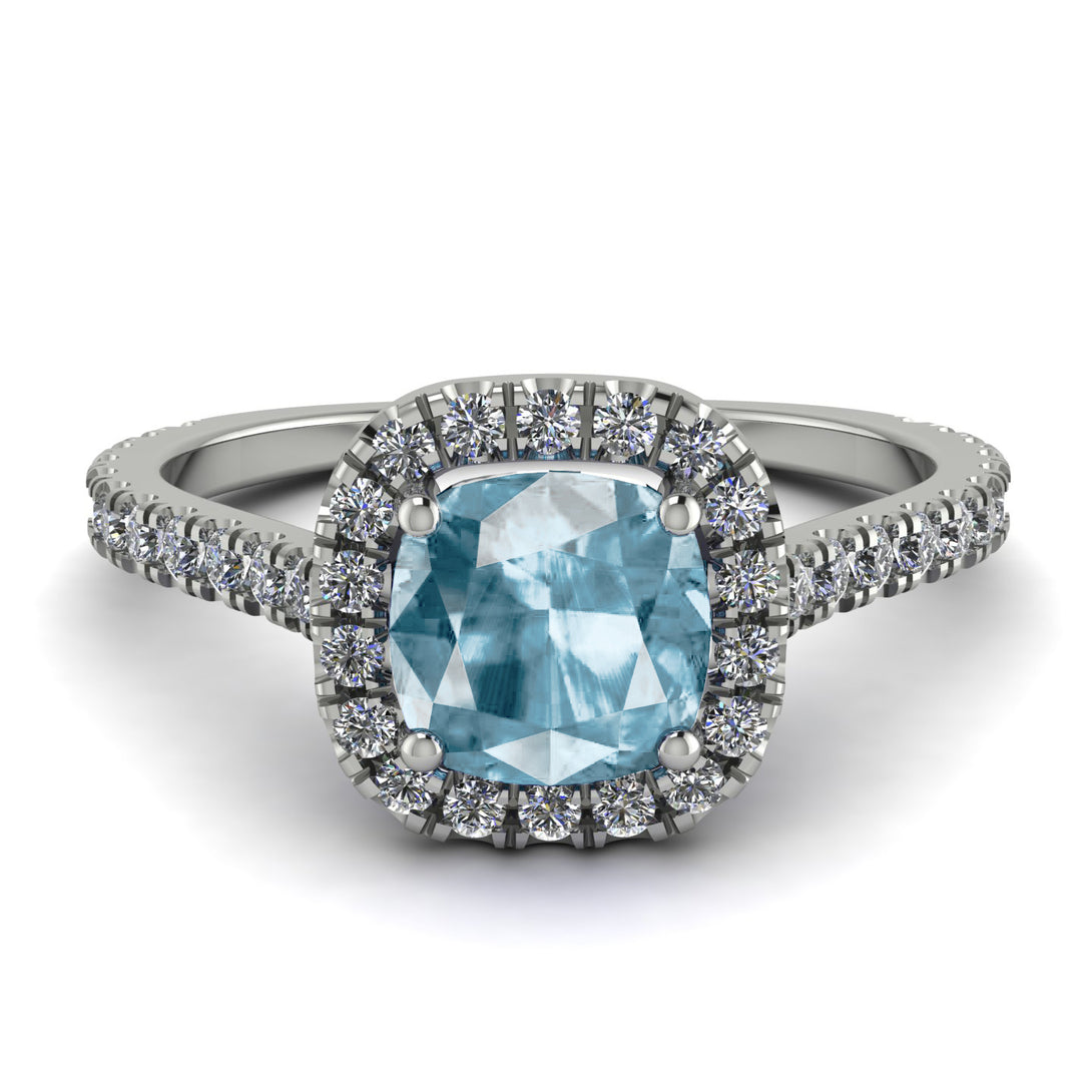 Cushion Aquamarine Halo Engagement Ring - Jade No. 403