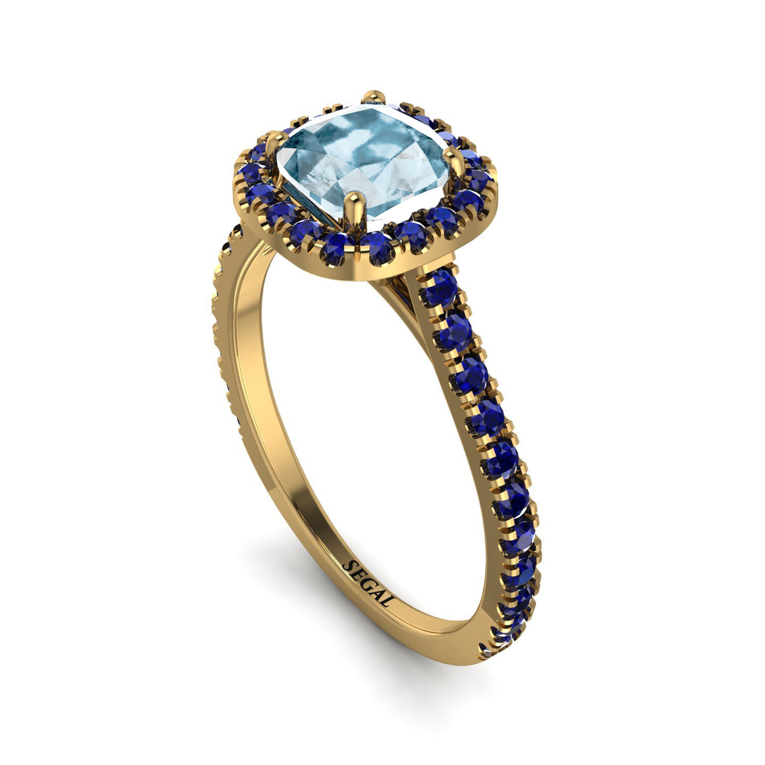 Cushion Aquamarine Halo Engagement Ring - Jade No. 413