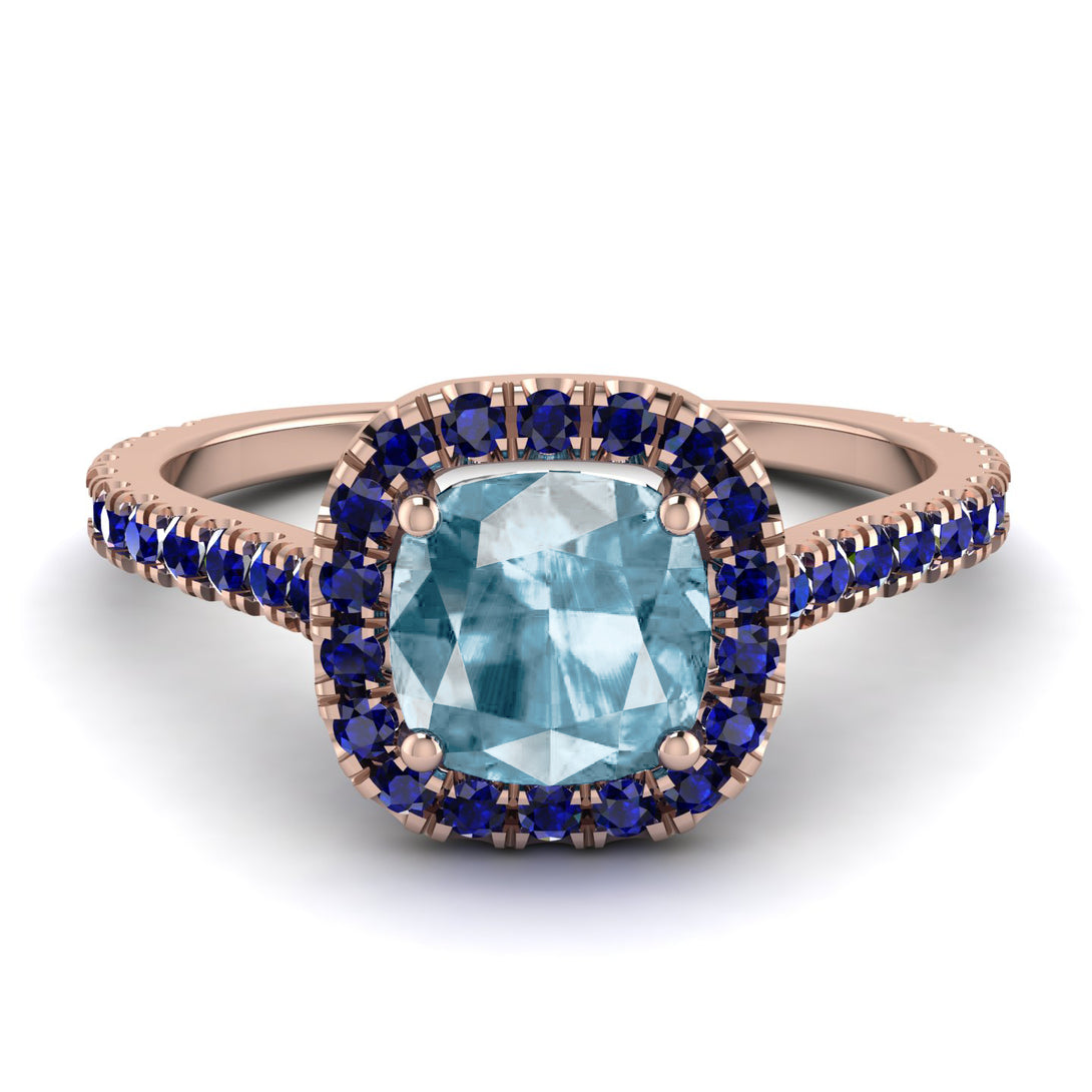 Cushion Aquamarine Halo Engagement Ring - Jade No. 414