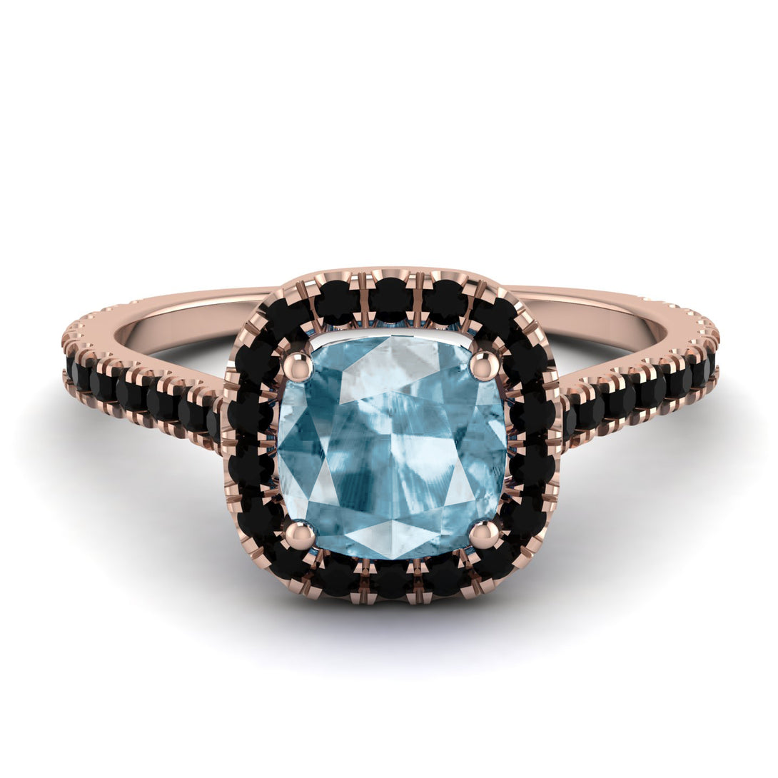 Cushion Aquamarine Halo Engagement Ring - Jade No. 408