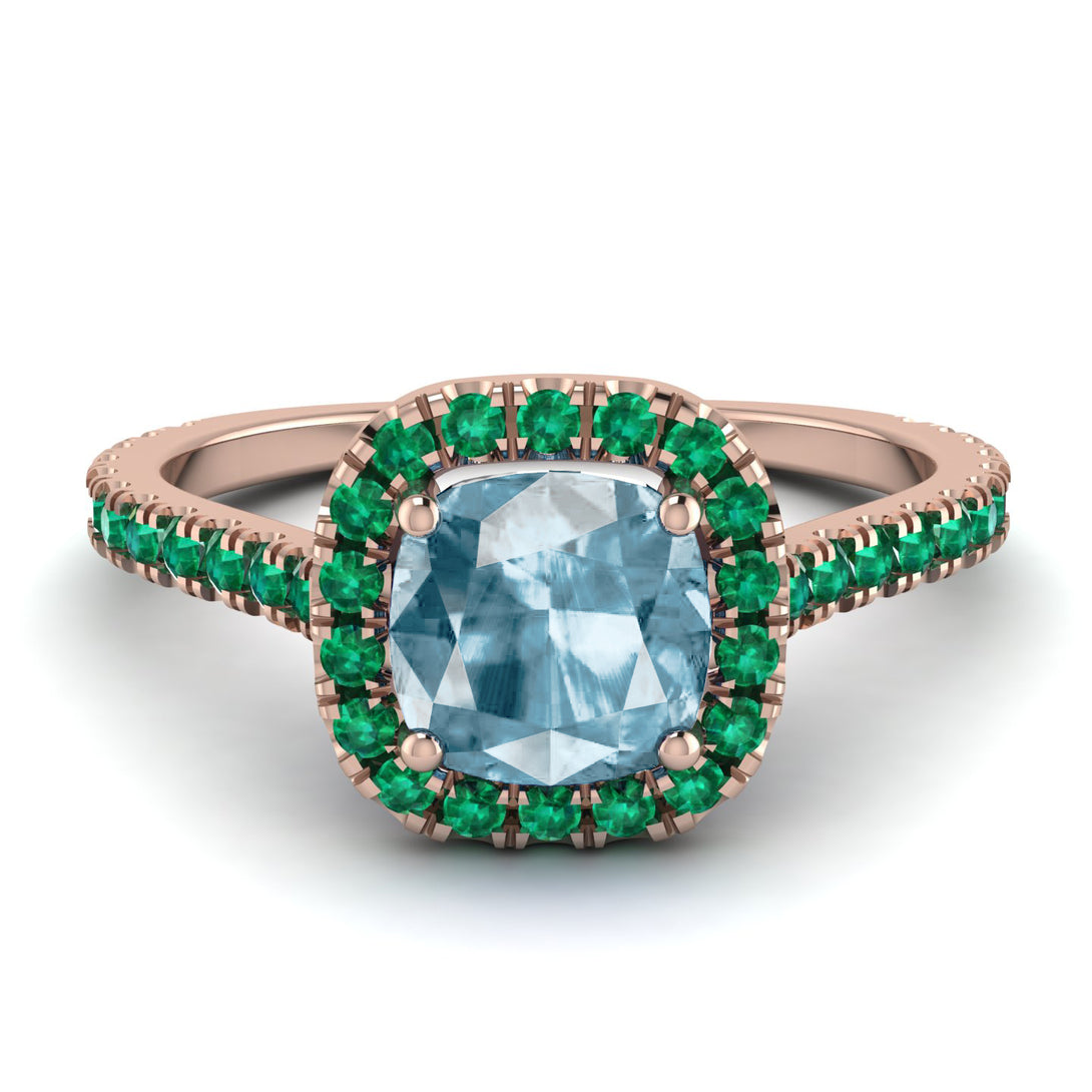 Cushion Aquamarine Halo Engagement Ring - Jade No. 405