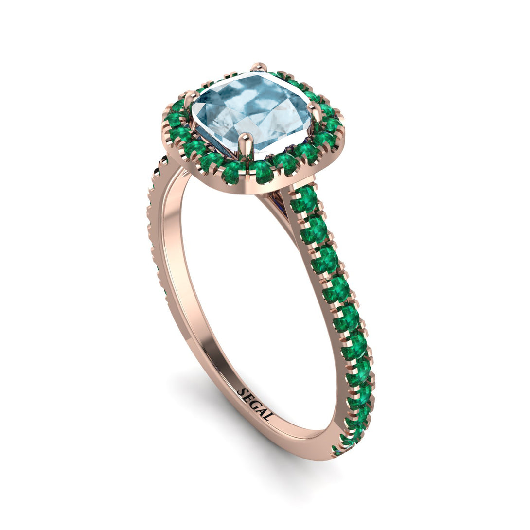 Cushion Aquamarine Halo Engagement Ring - Jade No. 405